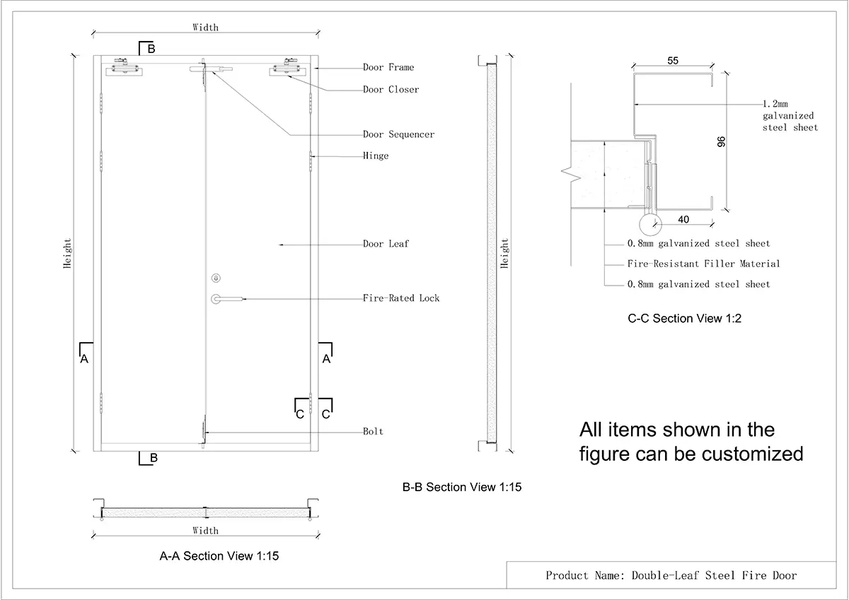 Detail Drawing of Double-Leaf Steel Fire Door