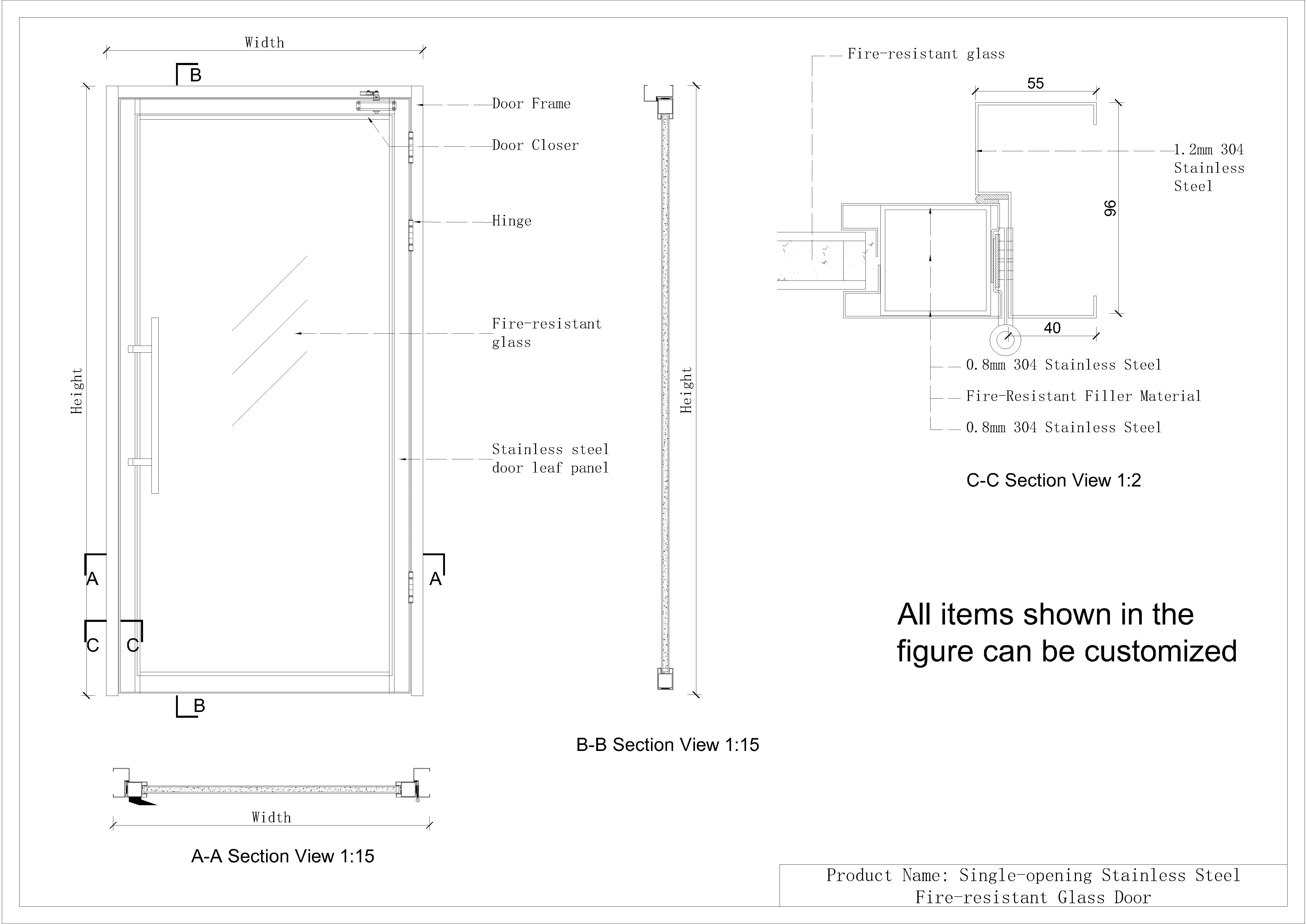 Detail Drawing of Double-Leaf Steel Fire Door