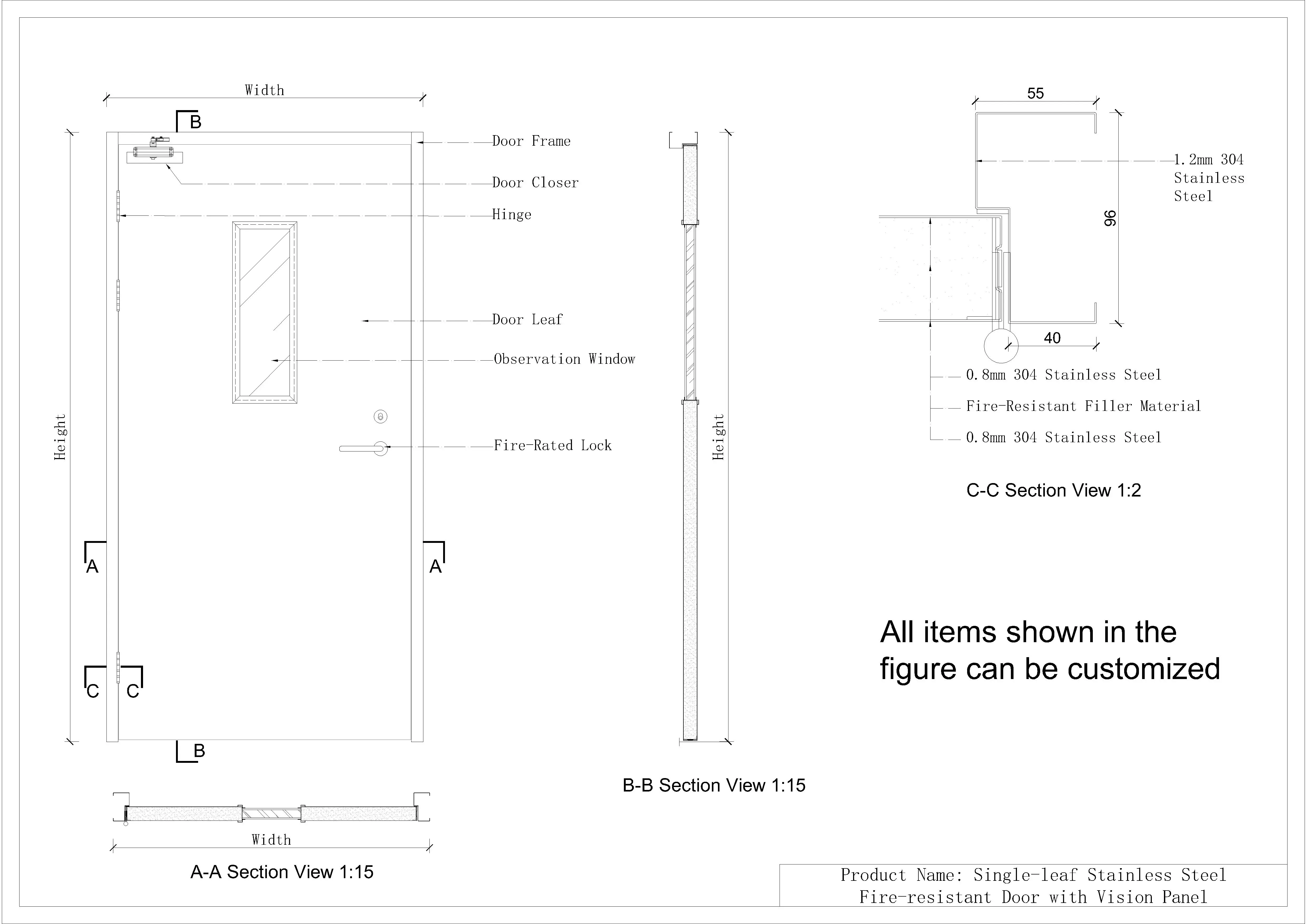 Detail Drawing of Double-Leaf Steel Fire Door